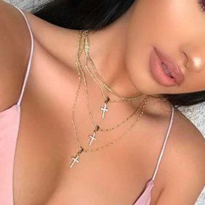 Bohemia Multiple layers chain with cross pendant